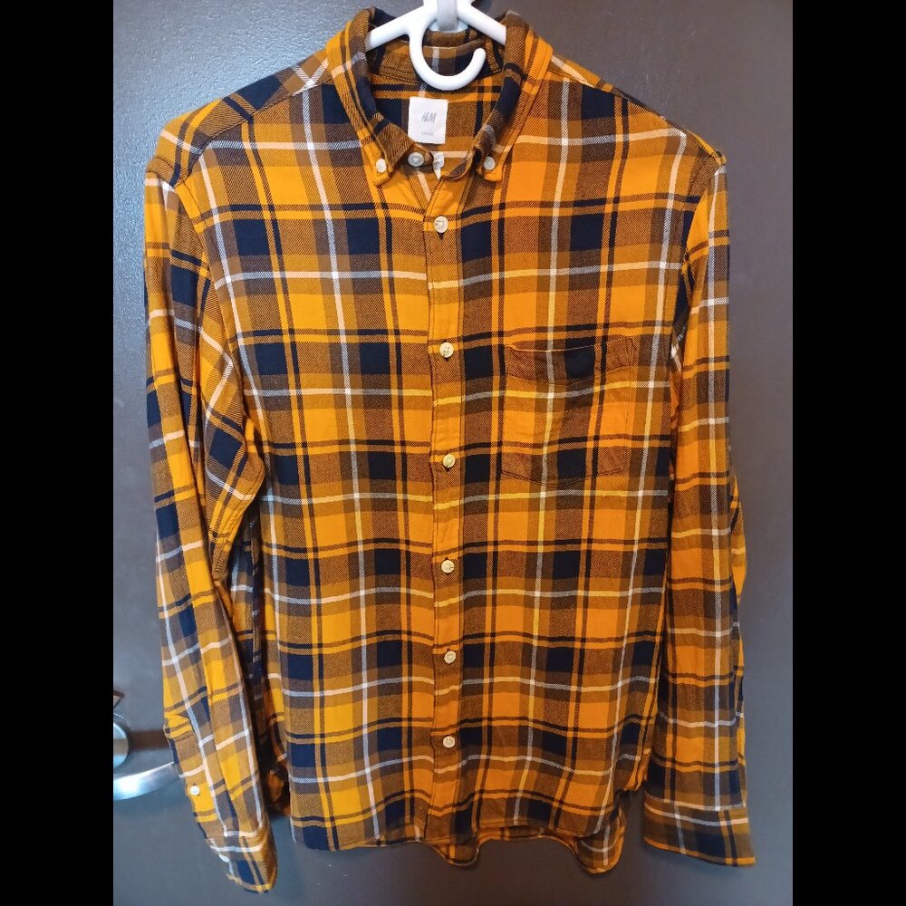 Gold/Yellow & Black & White Plaid H&M Unisex Shirt